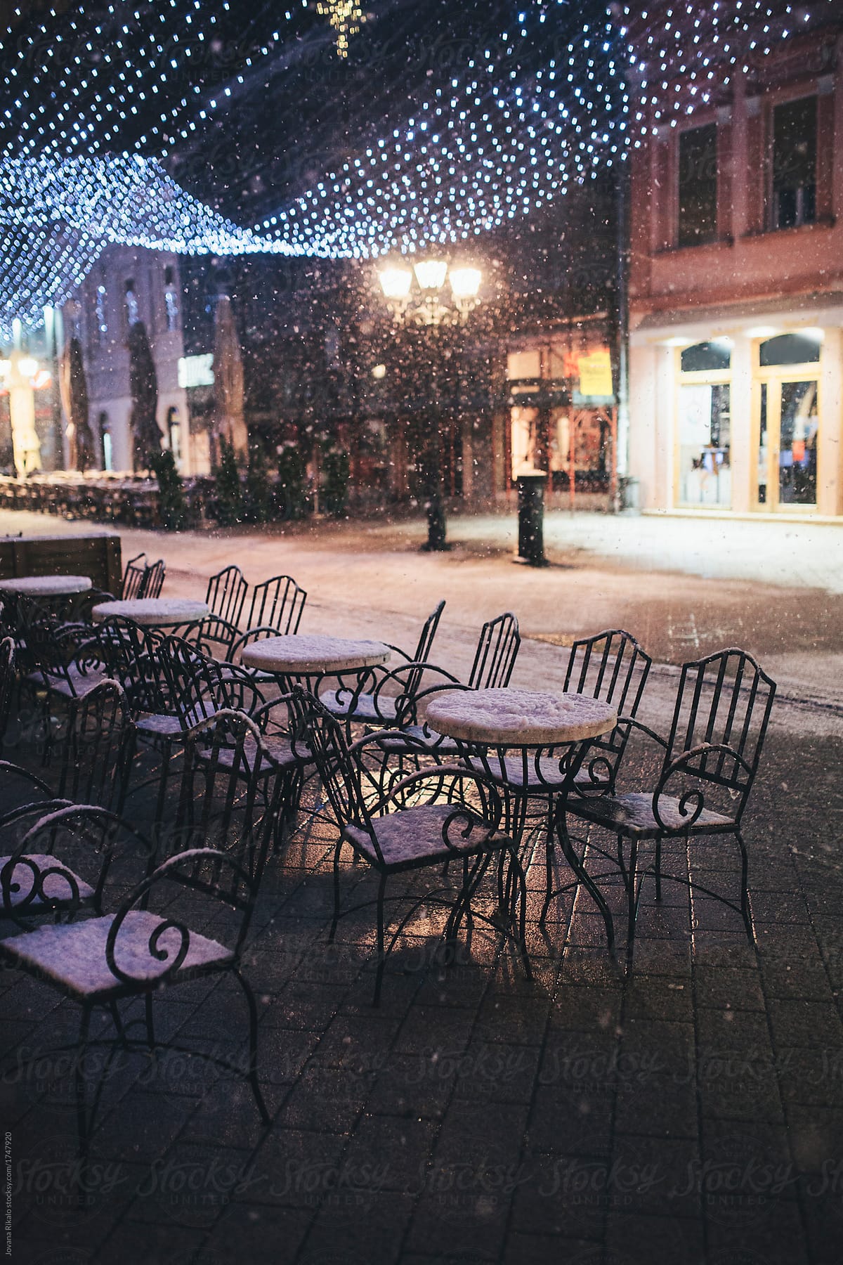 First snow in Novi Sad city at night