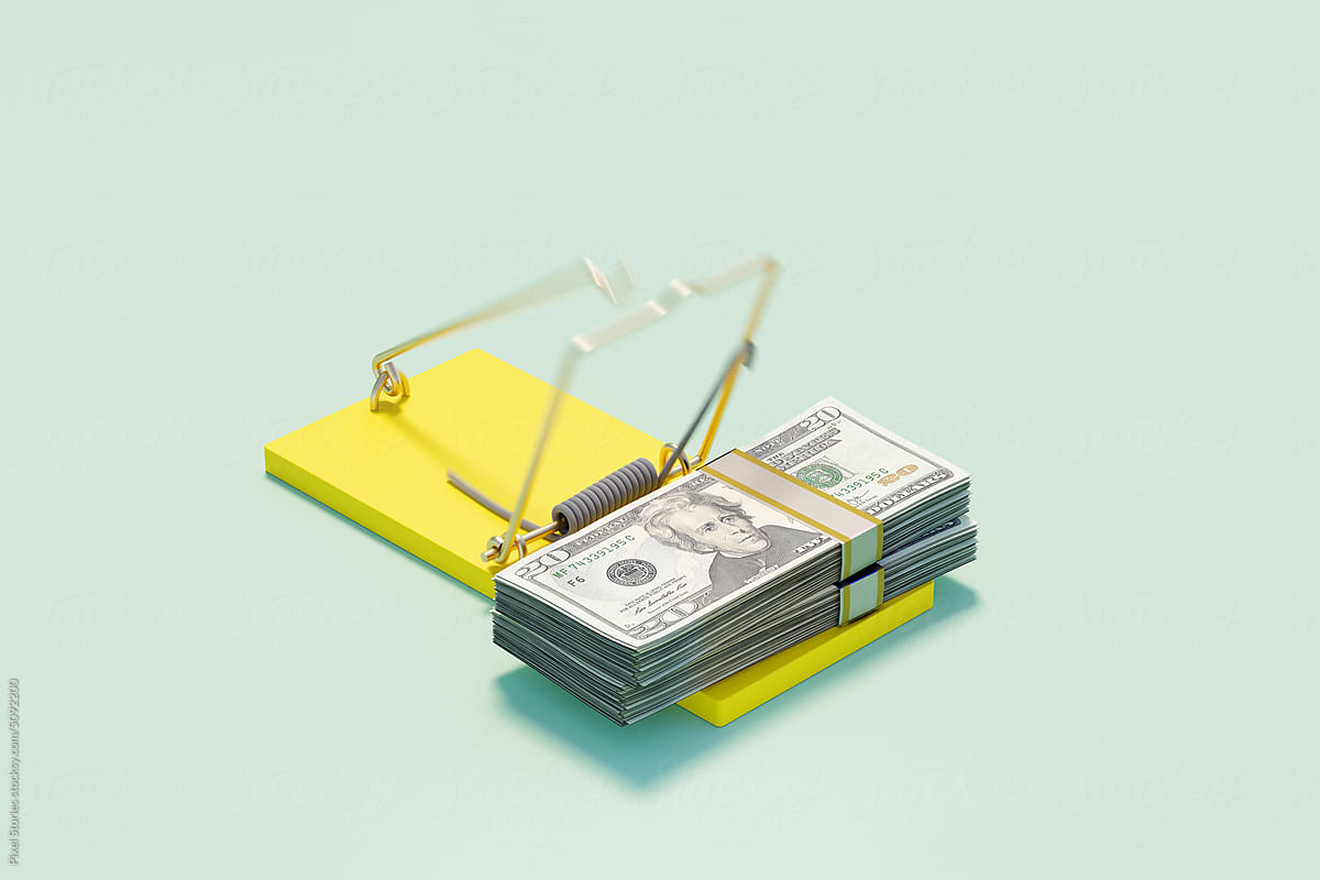 Money debt / loan trap 3D conceptual image