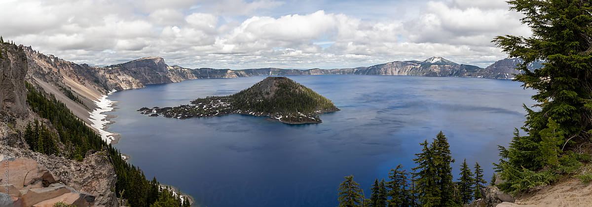 View Of Crater Lake on a cloudy day