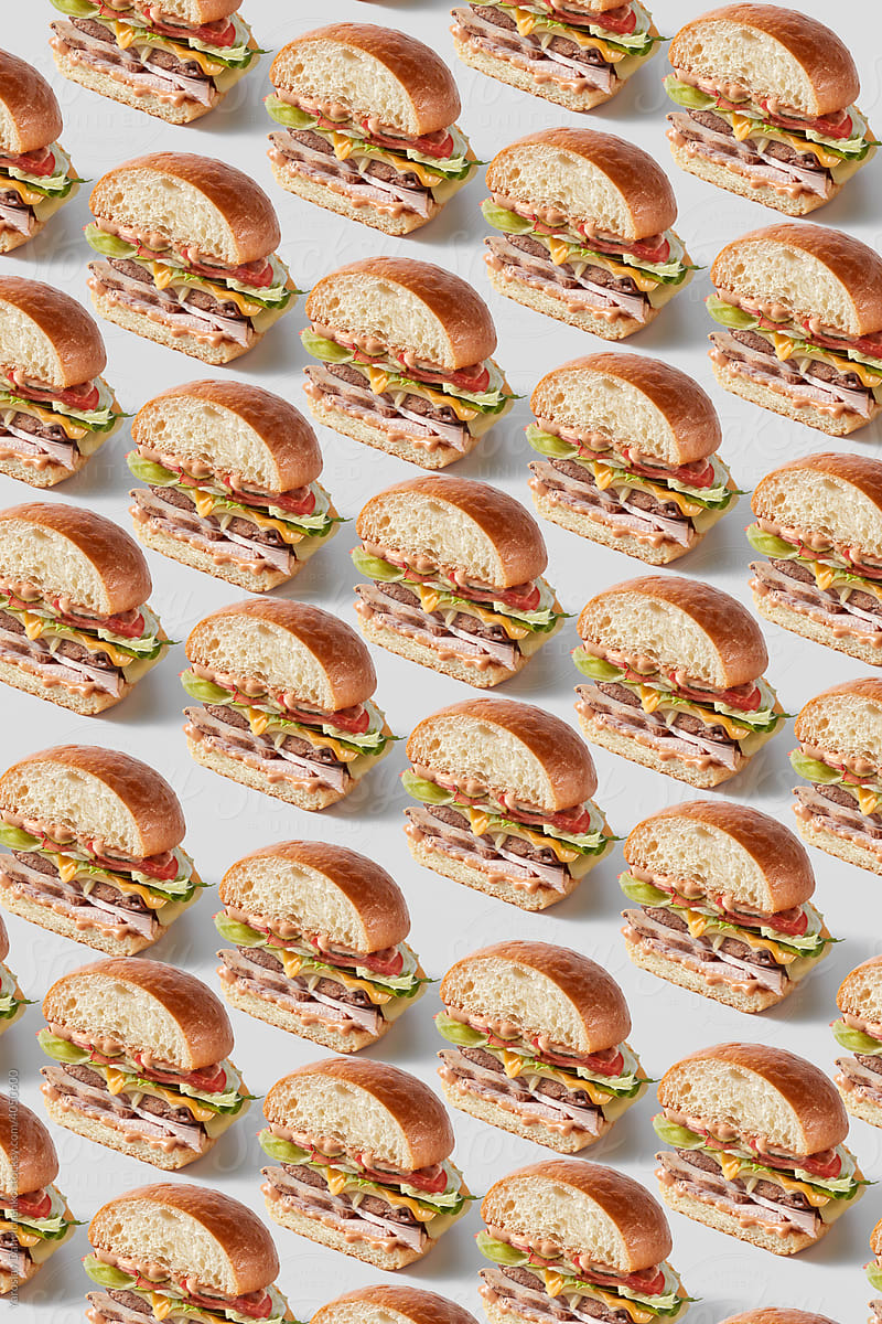 Pattern of tasty hamburgers halves