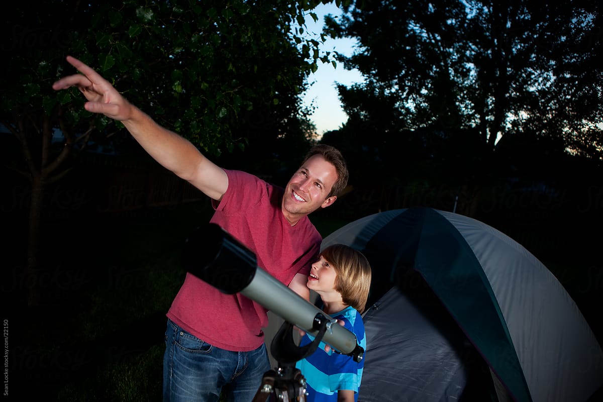 Camping: Dad Points Out a Planet to Son