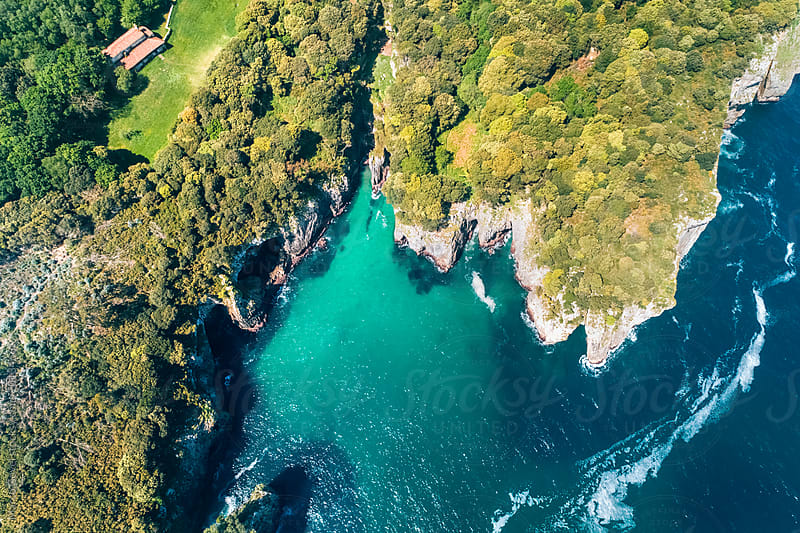 Aerial view of forested cliffs