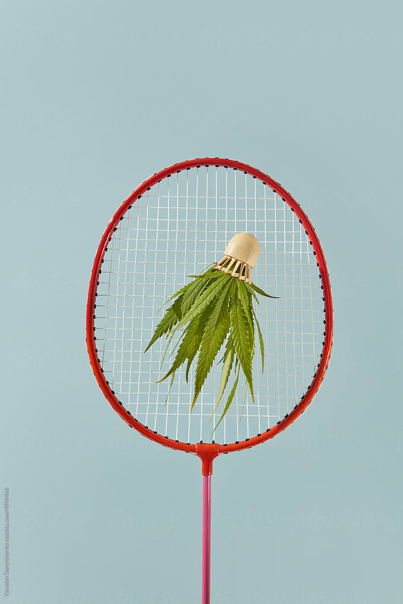Badminton racket and shuttlecock with hemp.