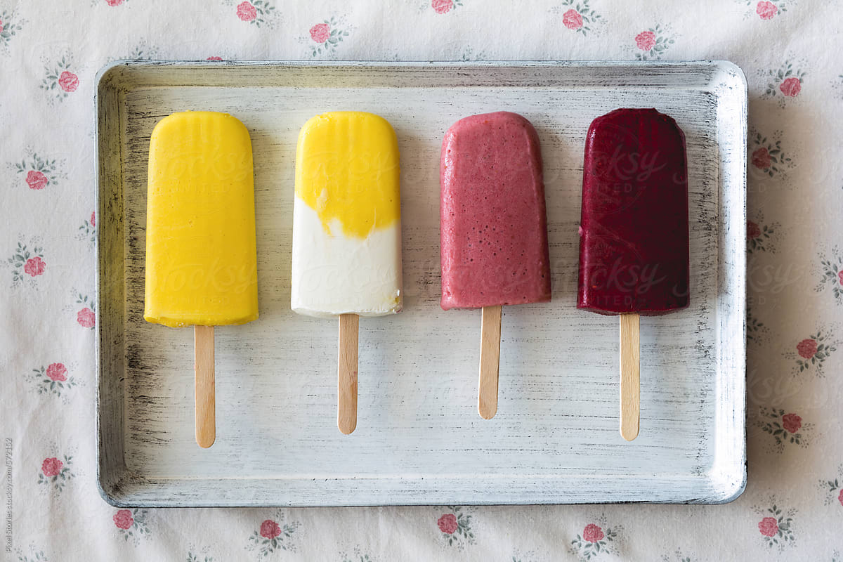 Ice pops in a tray