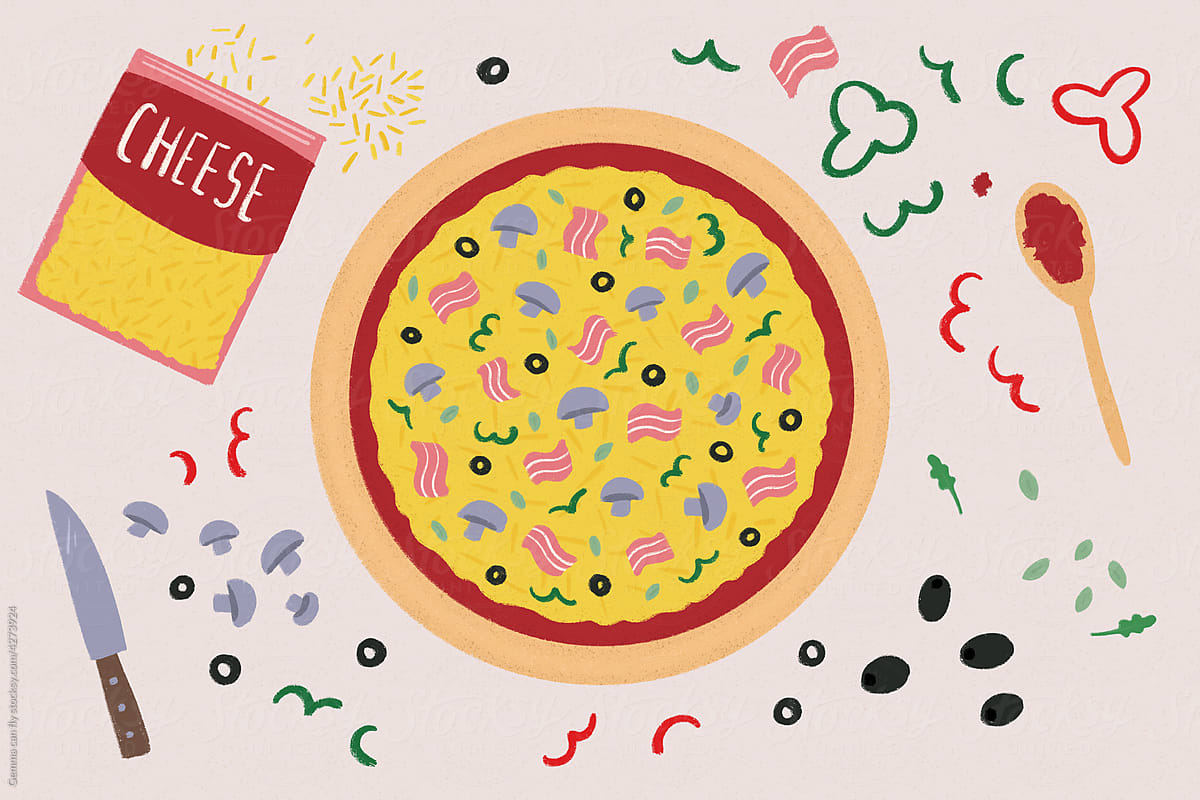 Bacon pizza cooking food illustration
