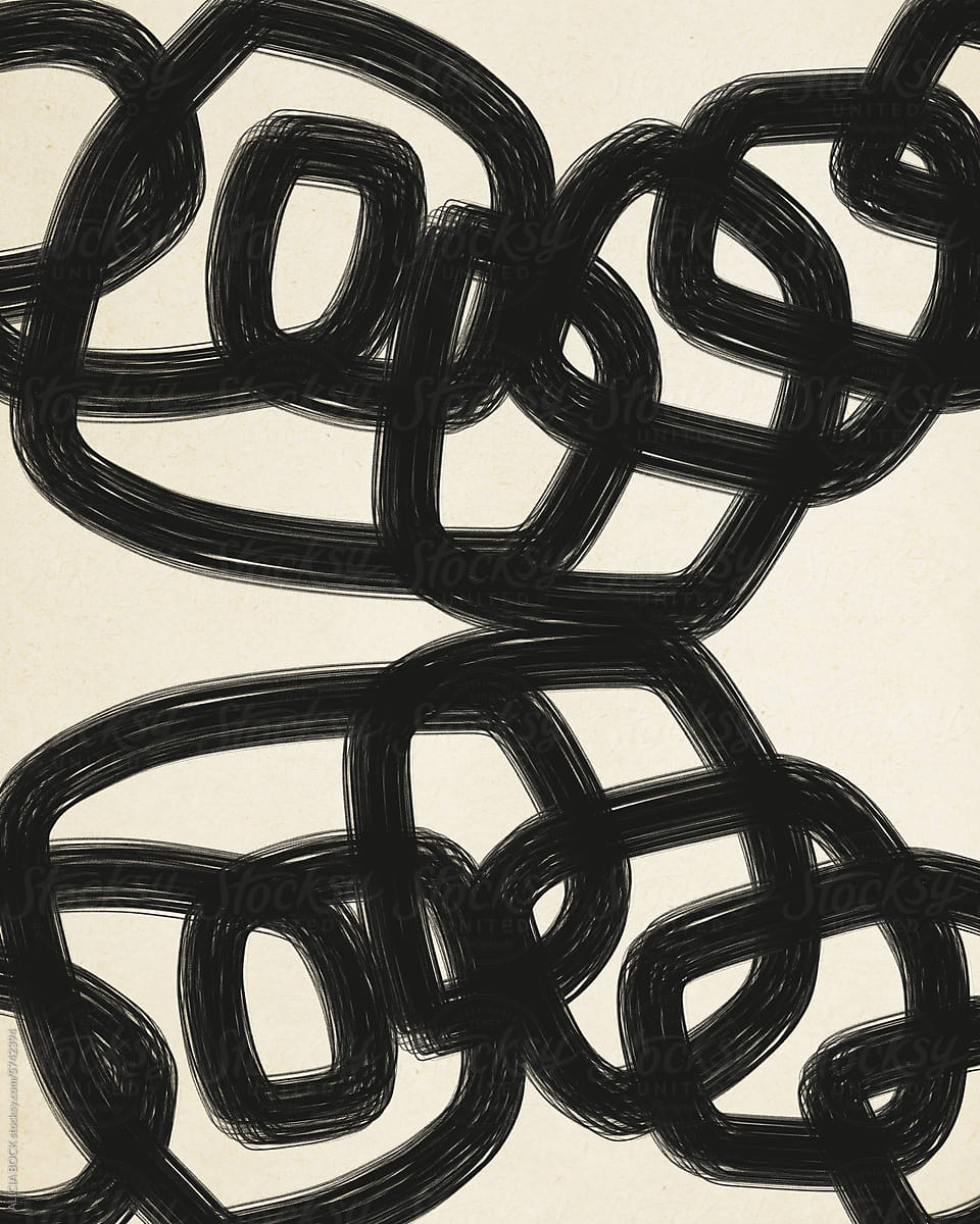 Black Abstract Tangled, Twisting Line Illustration