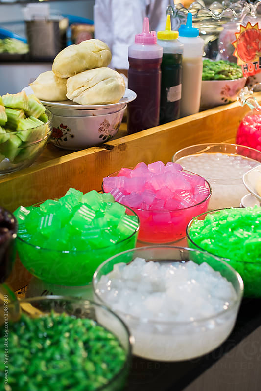 Colorful asian deserts at a food market