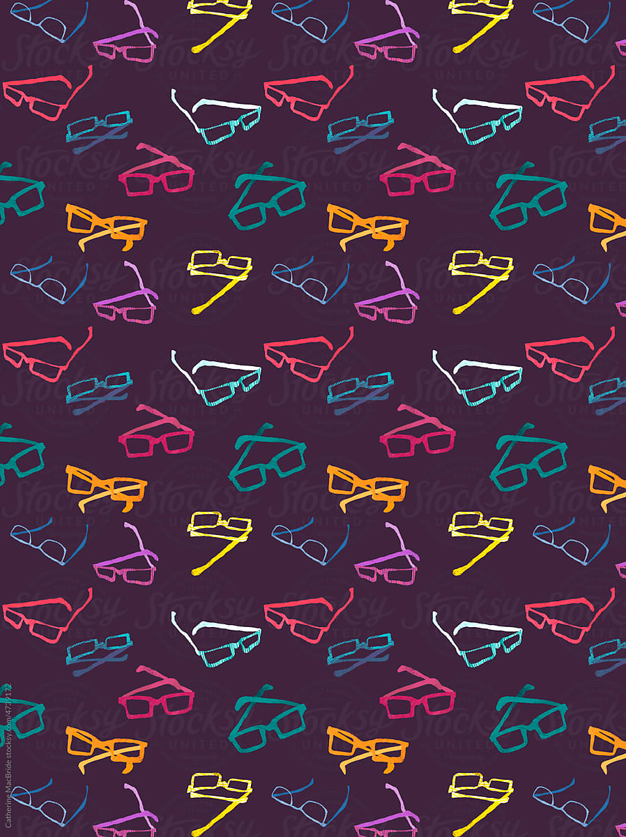 An Illustrated Glasses Pattern on Dark Background