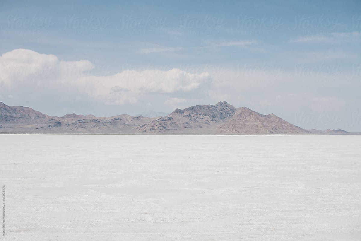 landscape shot of bonneville salt flats in USA america desert