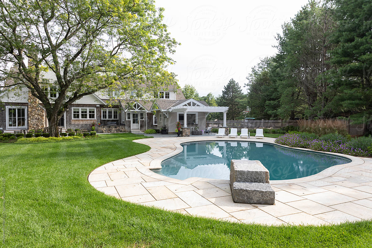 Residential luxury Home outdoor terrace patio and swimming pool