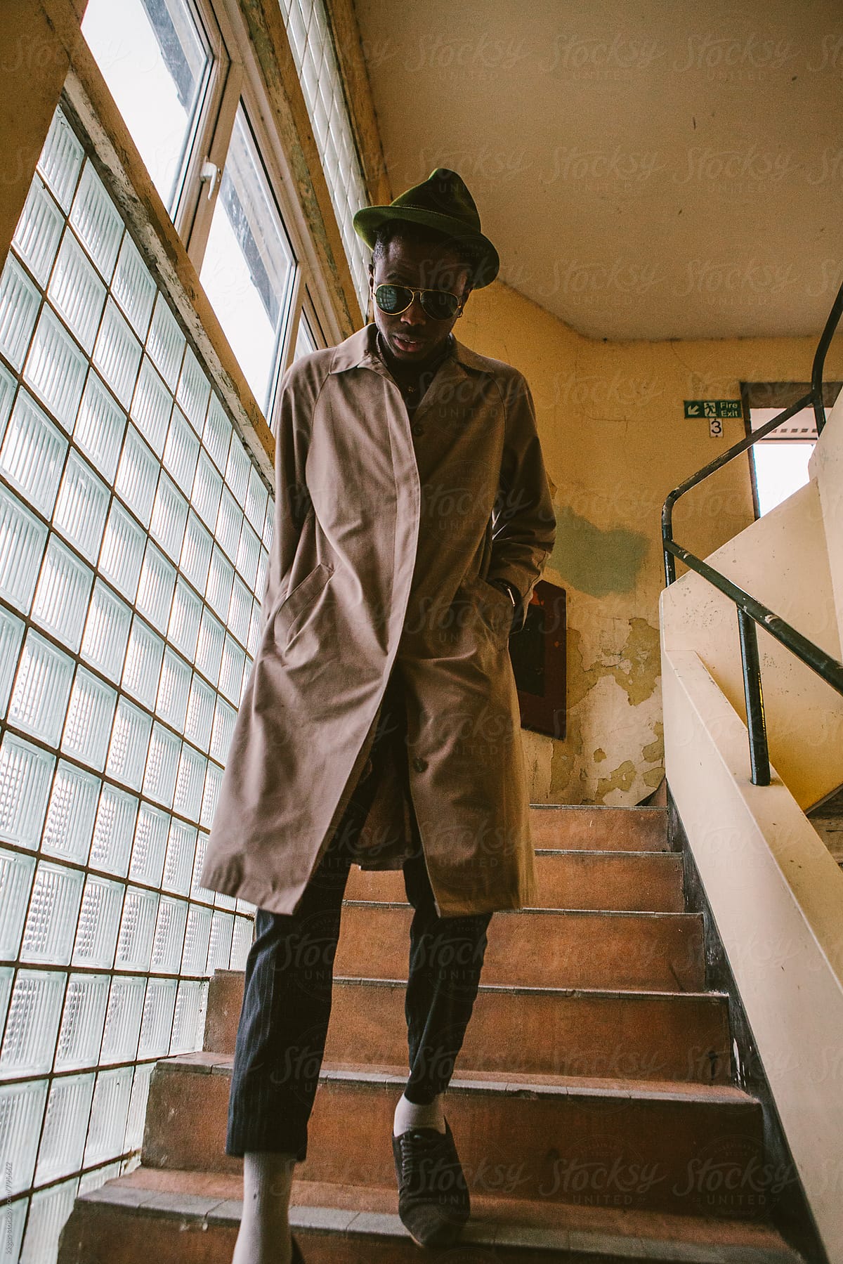Young black model in a block of flats.