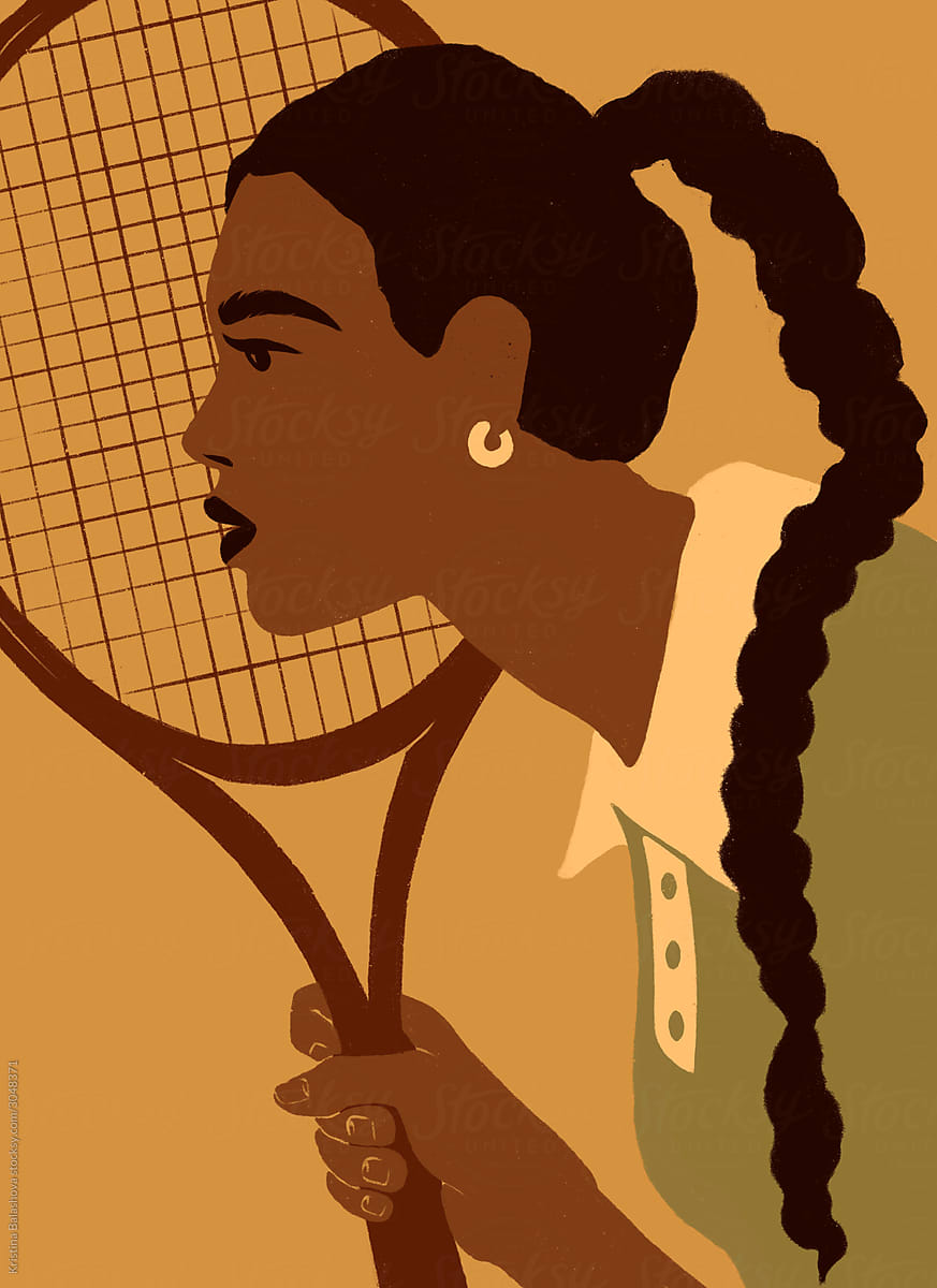 Portrait of a tennis player girl with a tennis racket in hand.