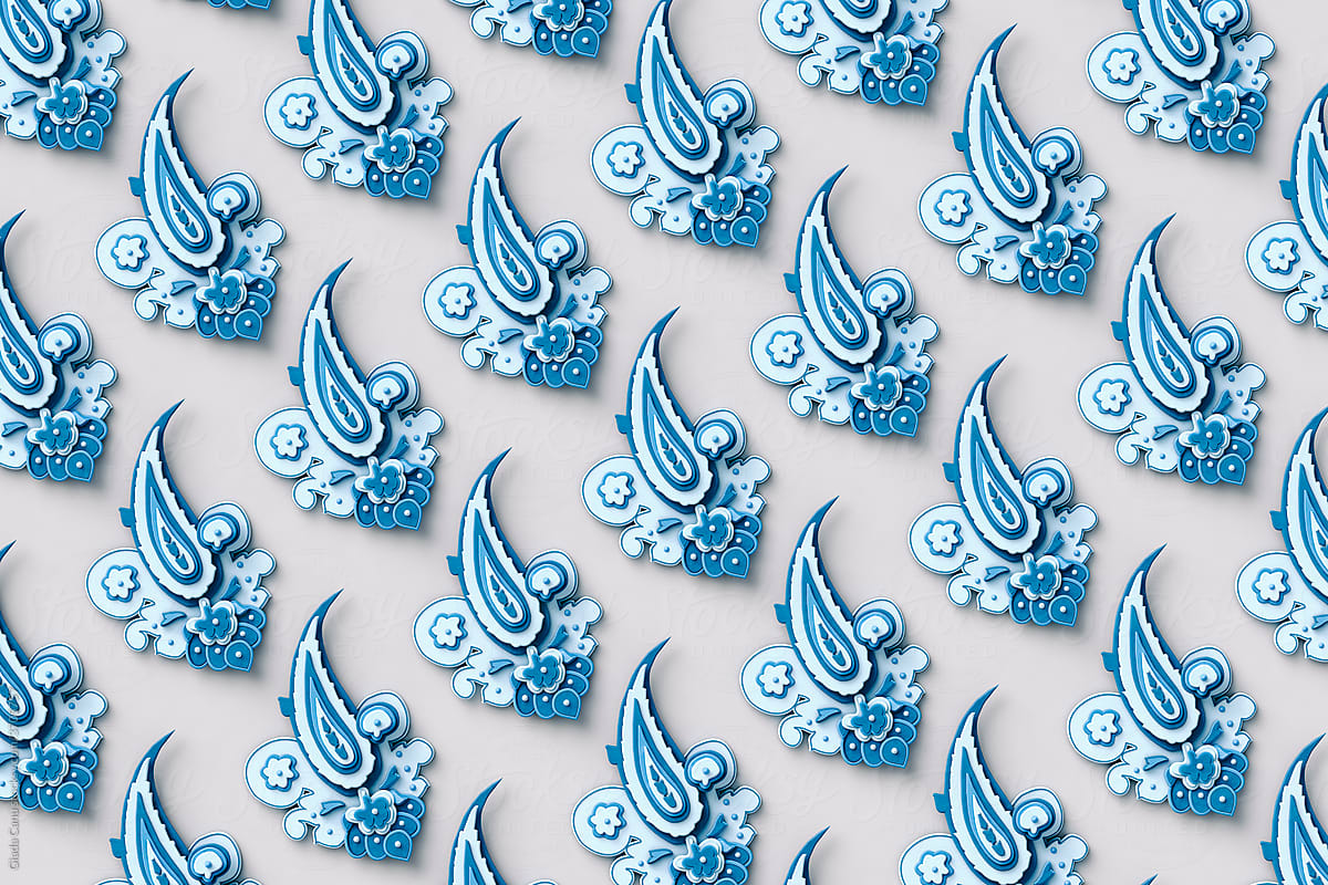 blue Paisley pattern on grey background