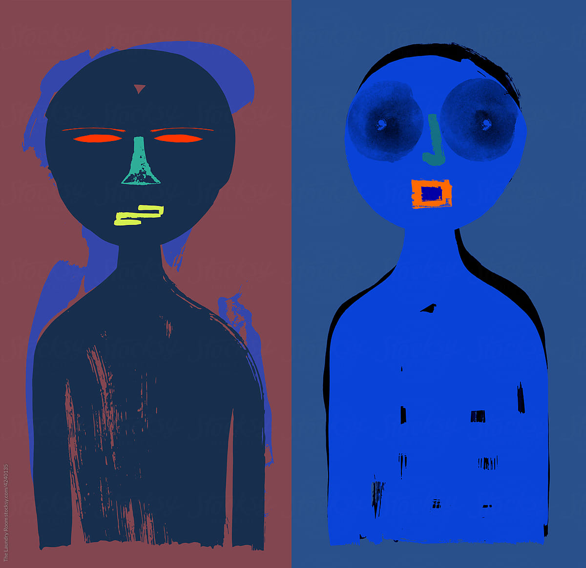 Diptych Portraying Two People - Stylized Illustration