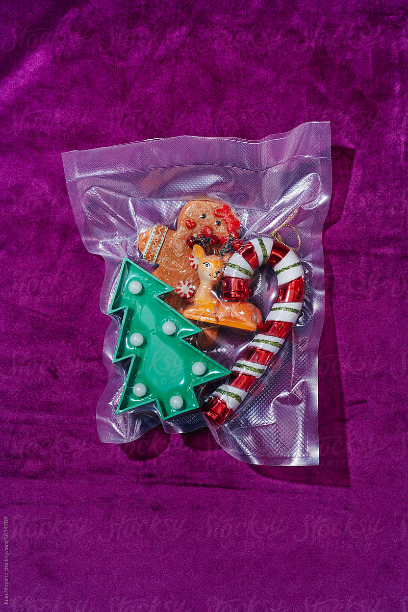 vacuum bag with some christmas ornaments