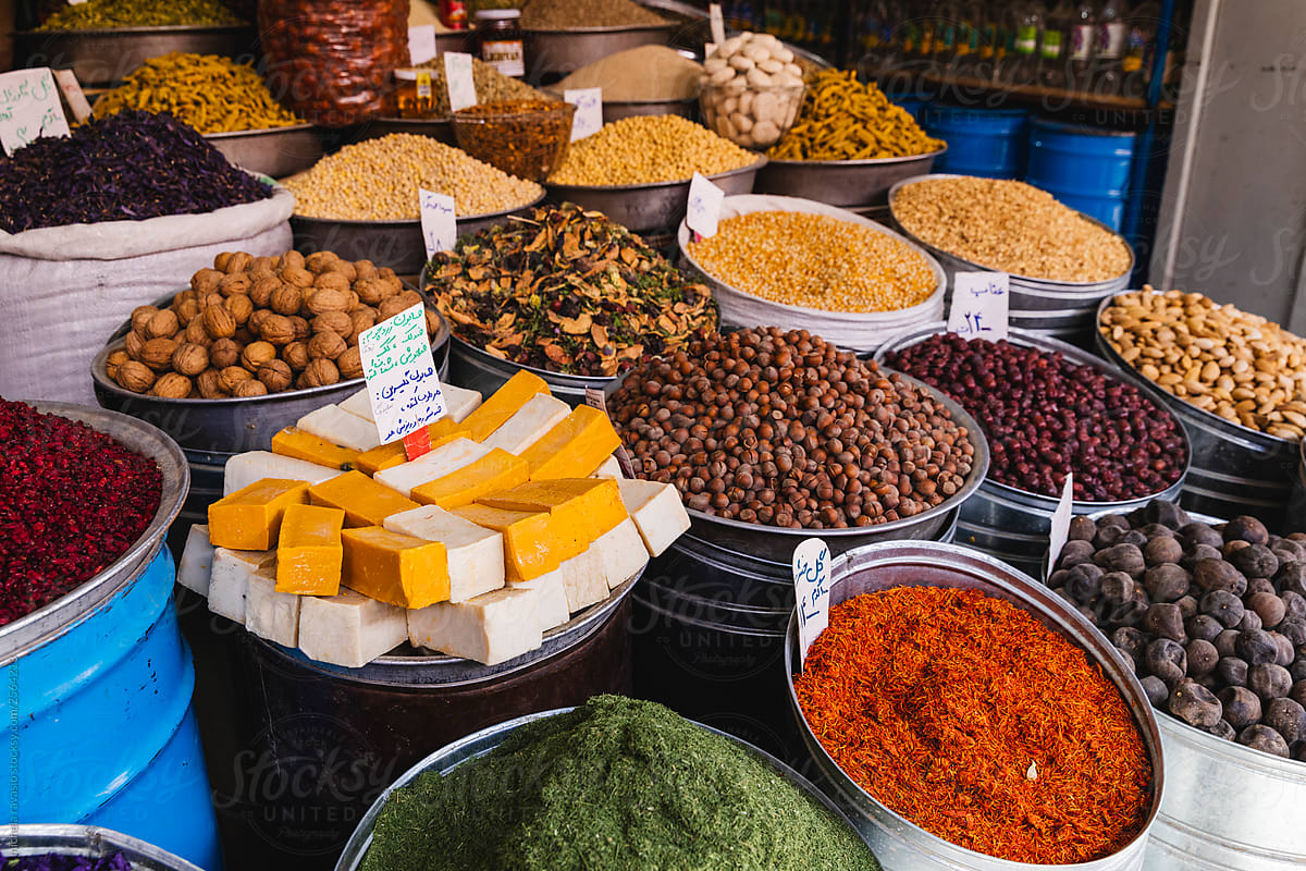 Stall of spices, dried fruit and herbal tea