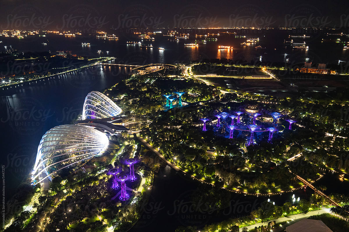 Areal Night View Of Singapore