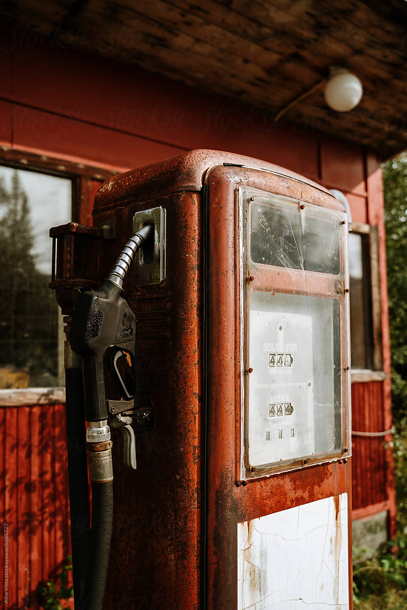 Abandoned vintage gas station in the forest