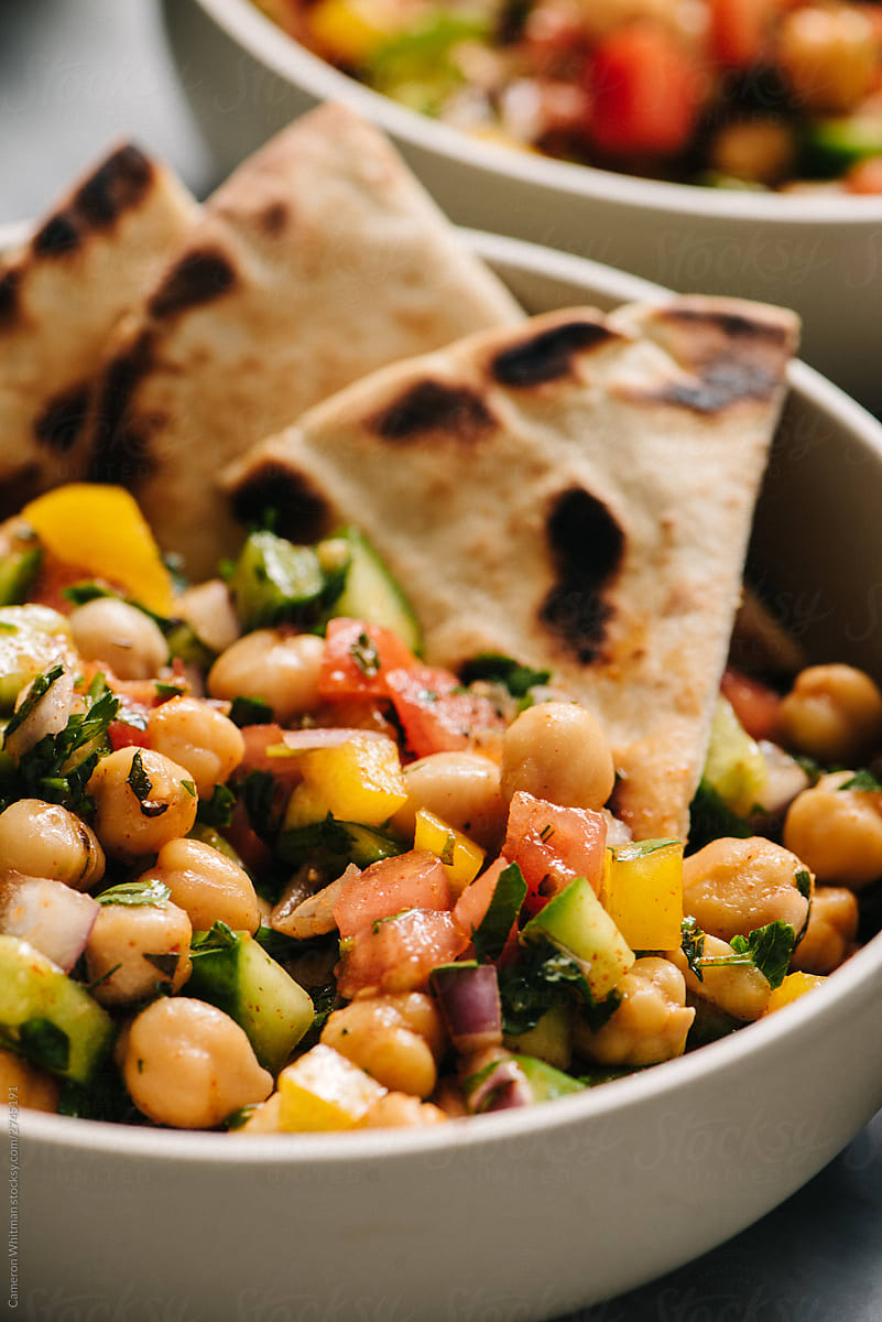 Isreali Salad with Spiced Chickpeas