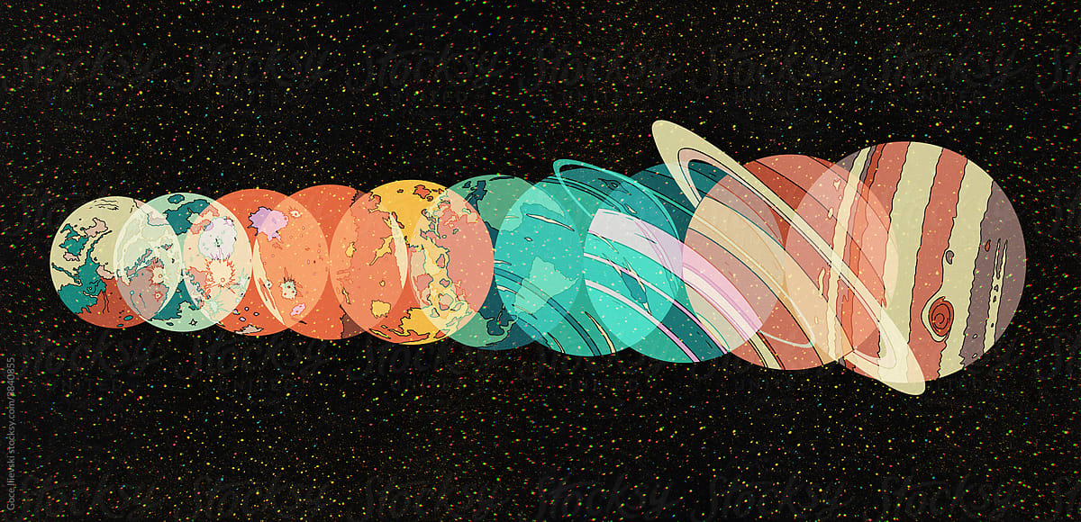 Night Planets Composition Illustration