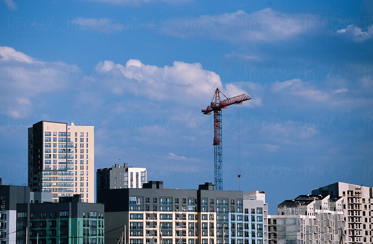City construction site with cranes and buildings
