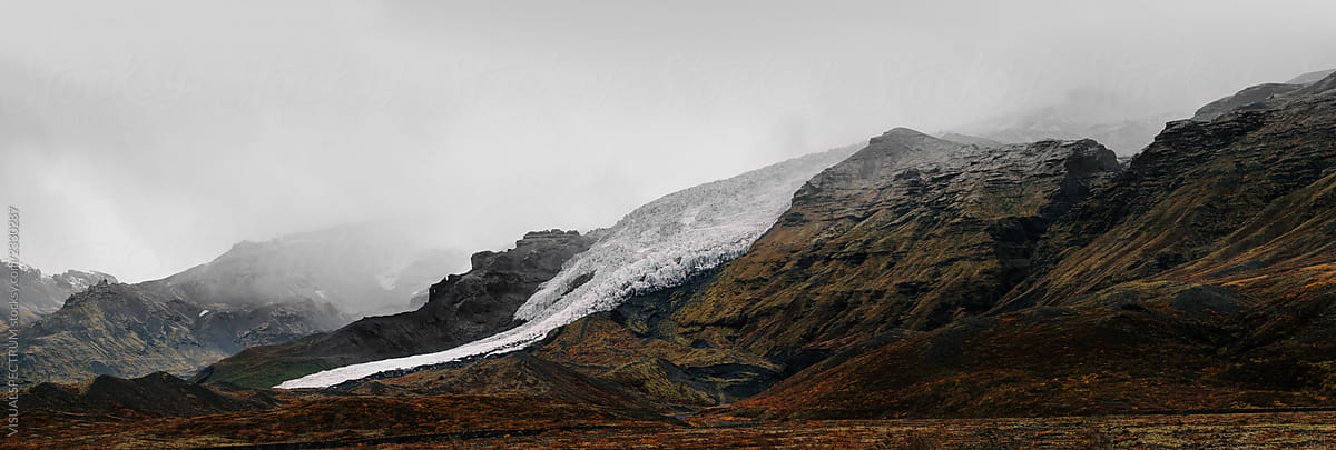 Massive Icelandic Glacier With Amazing Mountain Panorama Landscape