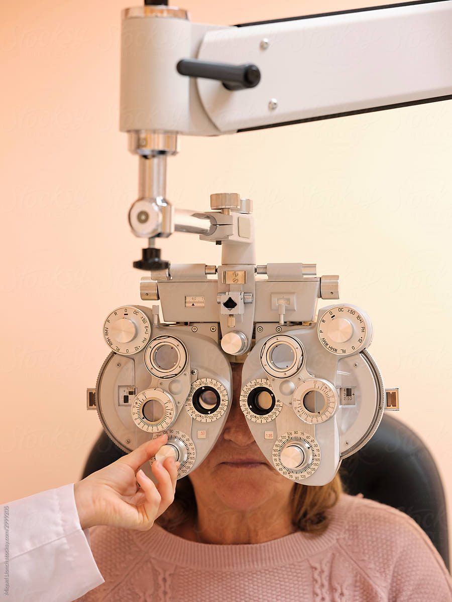 Patient at optician test