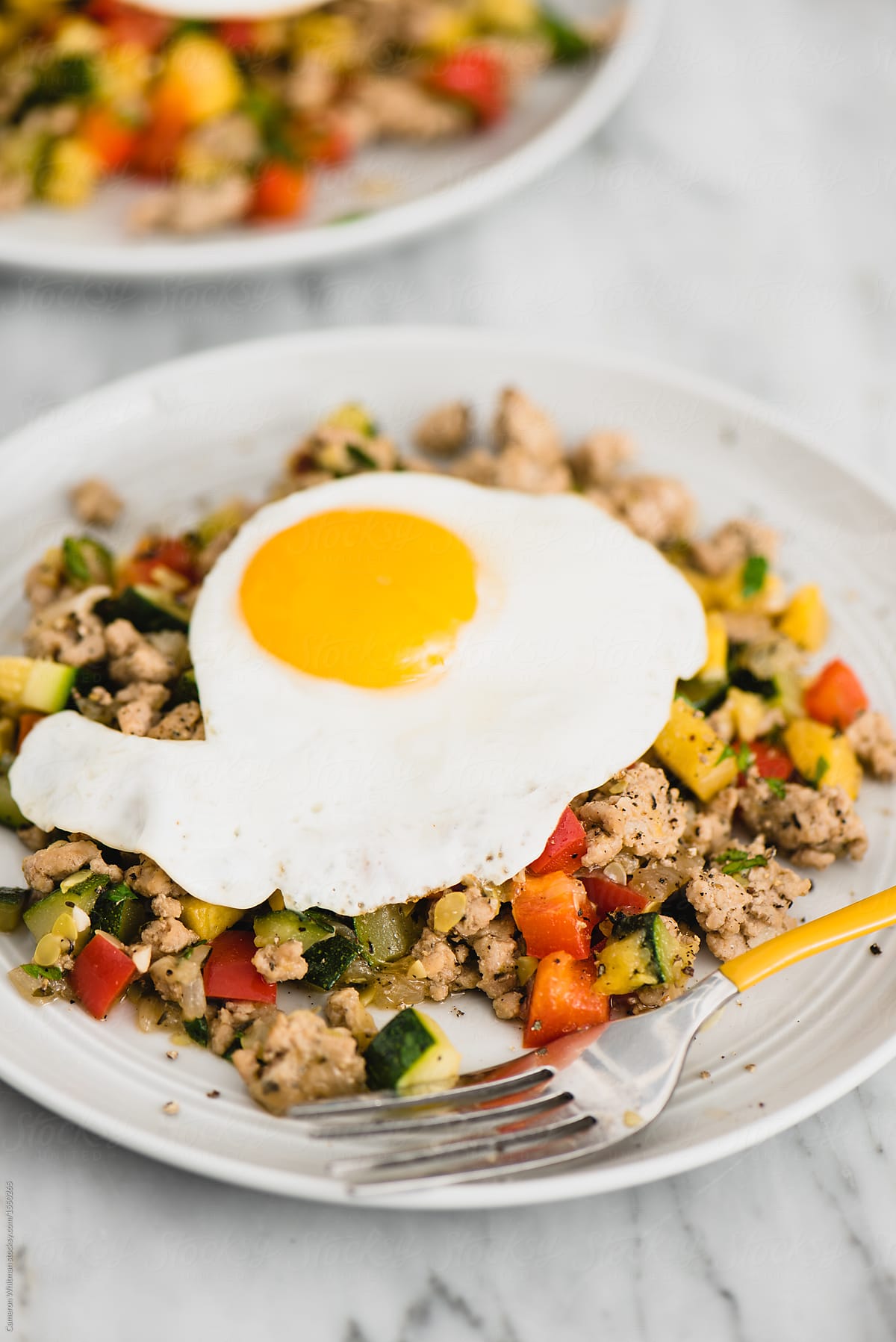 Turkey Hash with a fried egg
