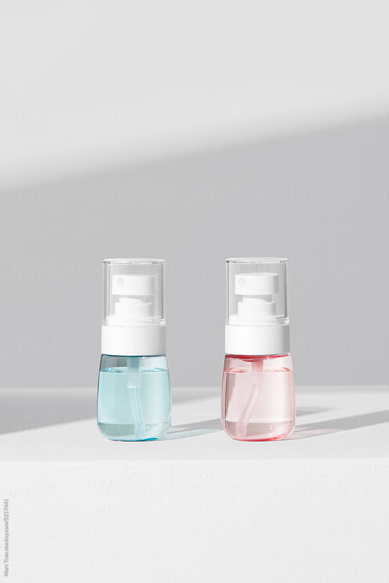 Creative minimal beauty with colorful bottles