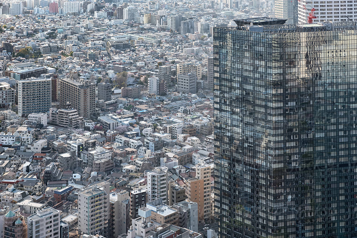 Aerial view of skyscraper in Tokyo