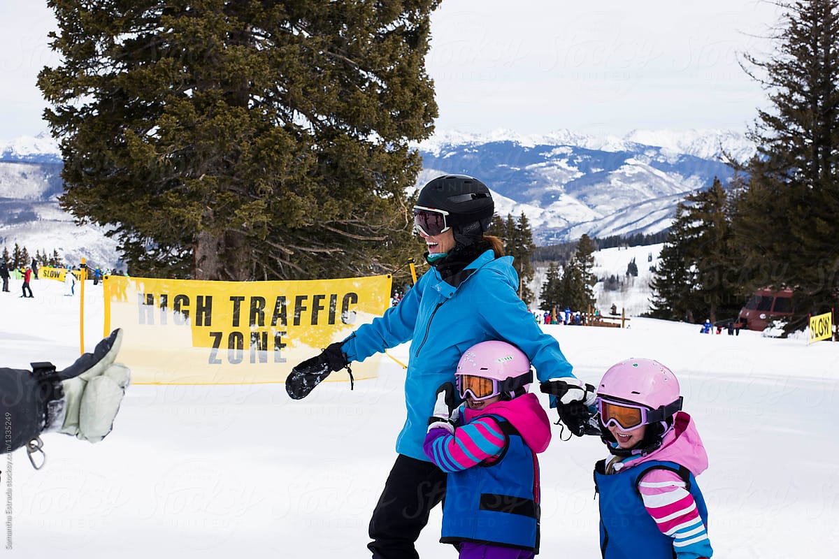 little girls going to ski school