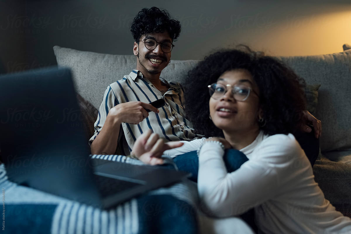 Young Black Couple using a Laptop at Home