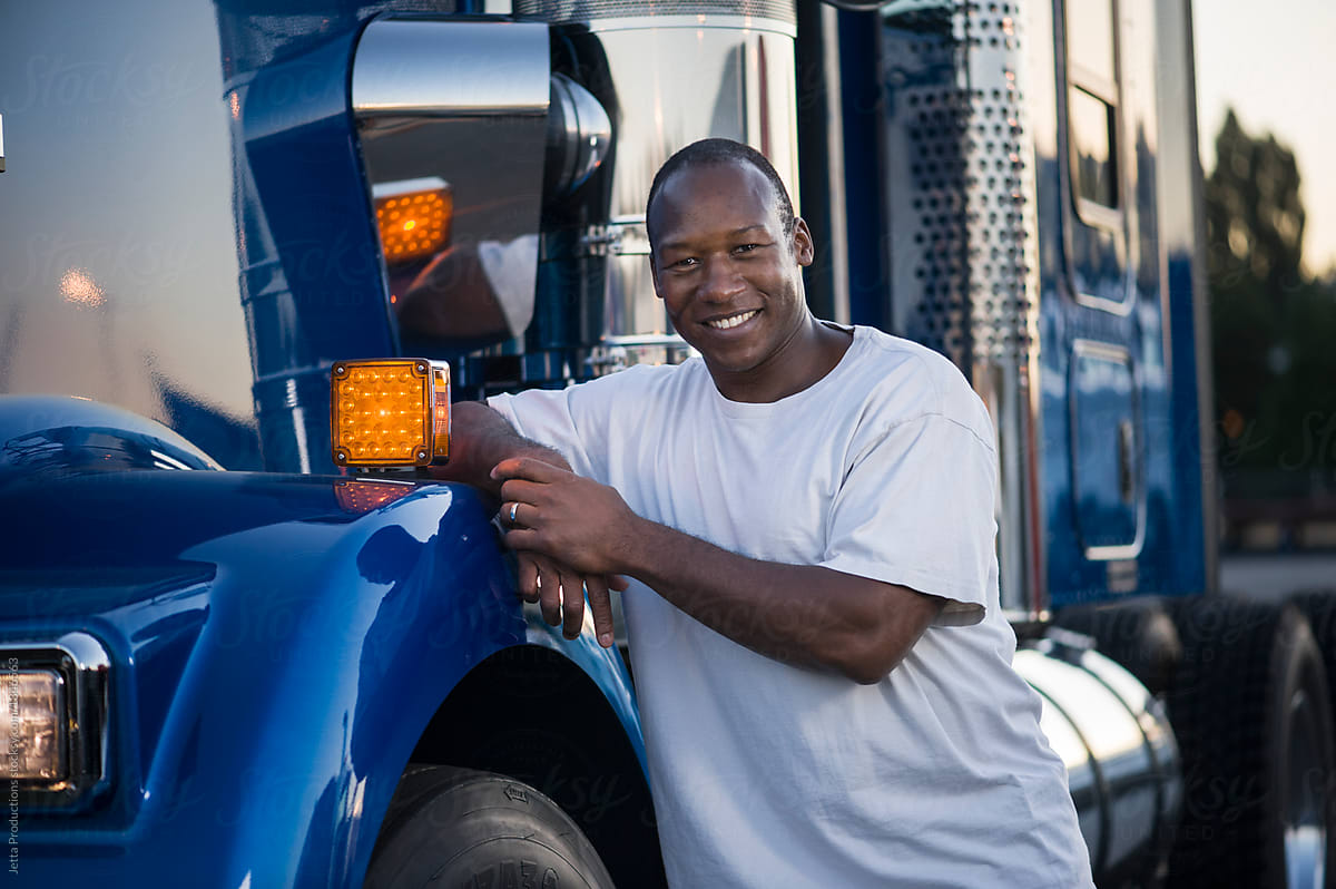 Portrait of an African American male truck driver.