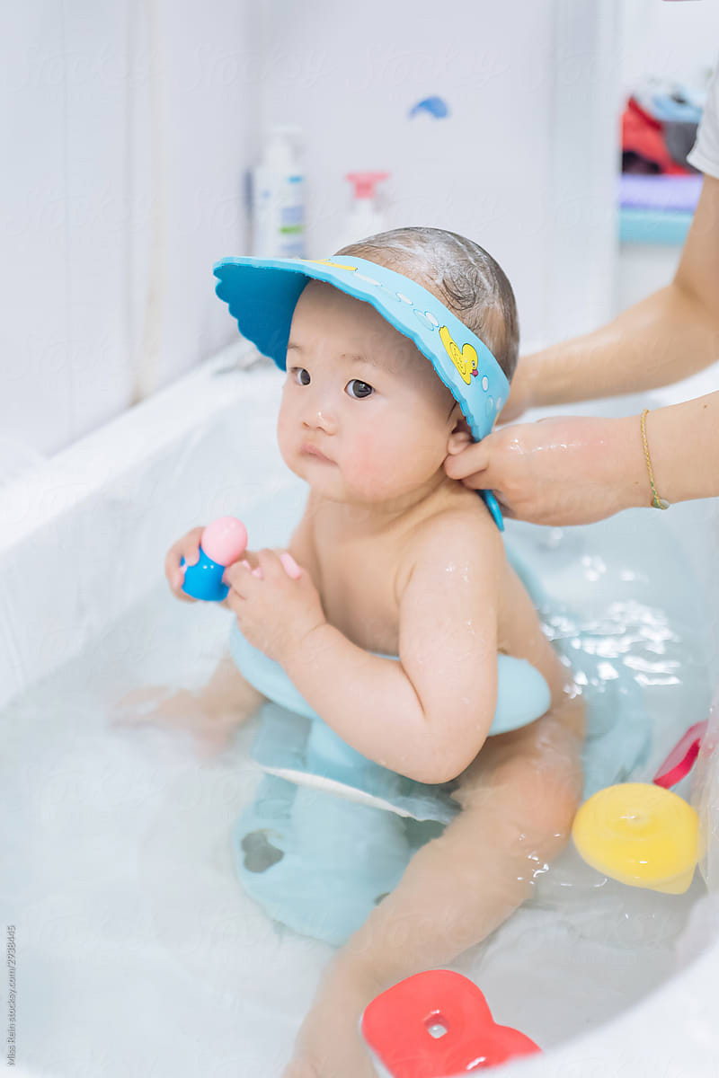 Asian baby in the bath