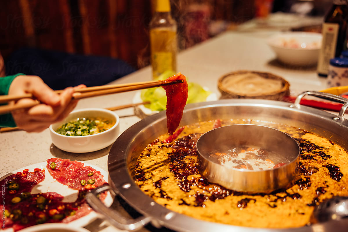 Chinese traditional hotpot in the restaurant