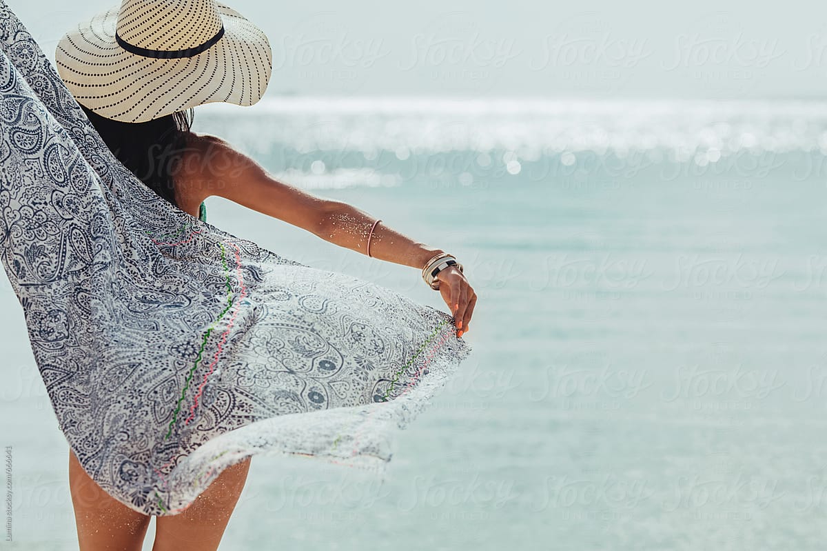 Woman In Bikini On Beach Over Sexy Girl In Swimsuit Summer Sea The