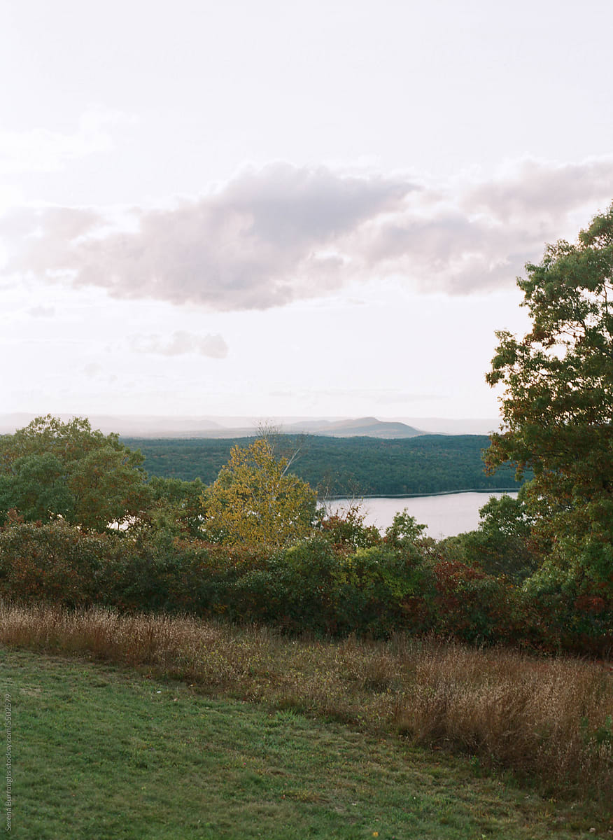 landscape with hills and lake in massachusetts
