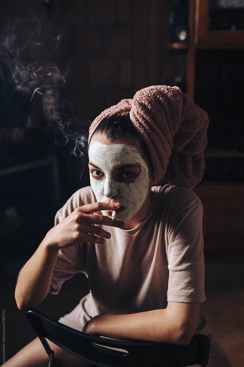 Creepy woman smoking