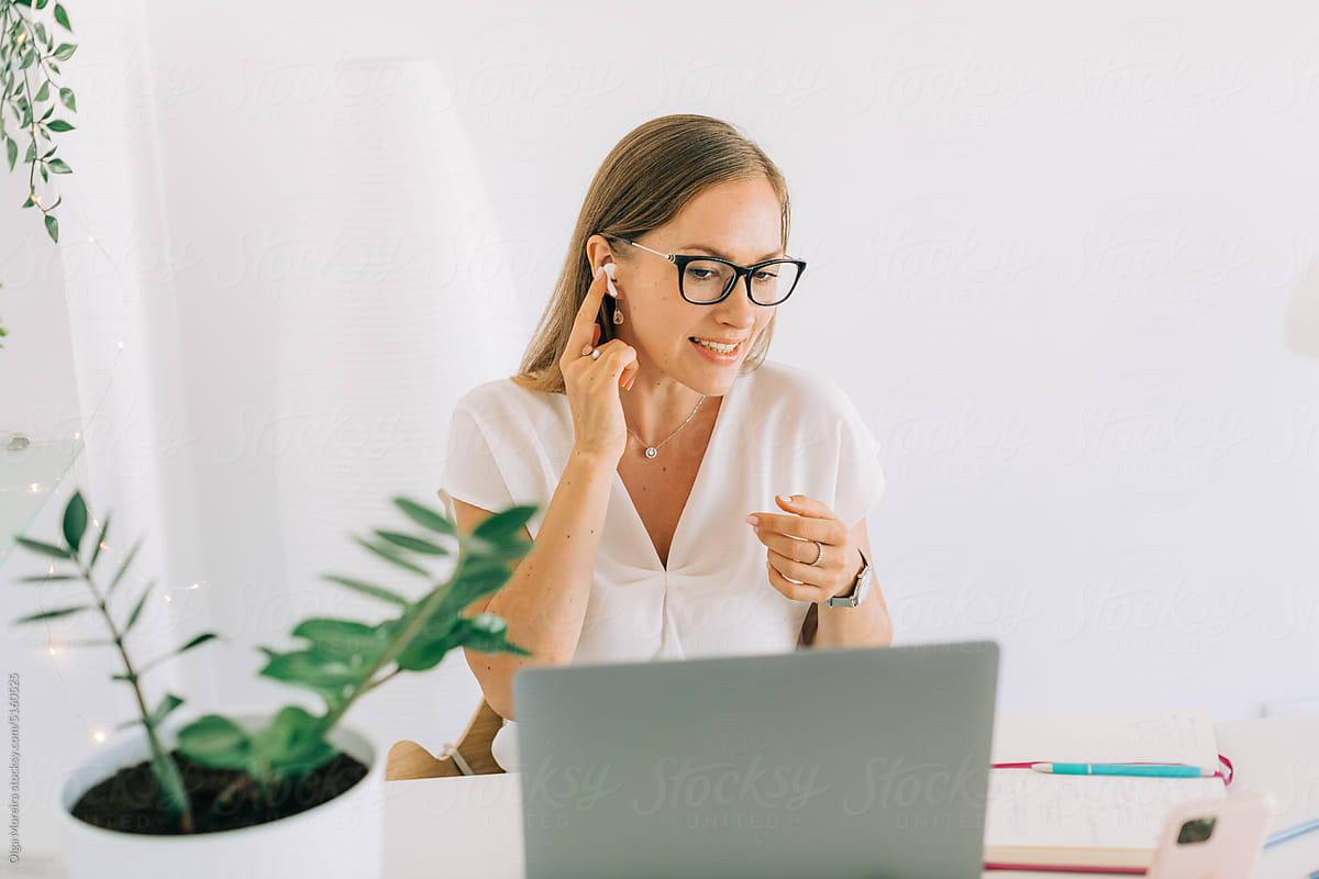 Female online tutor on a teleconference