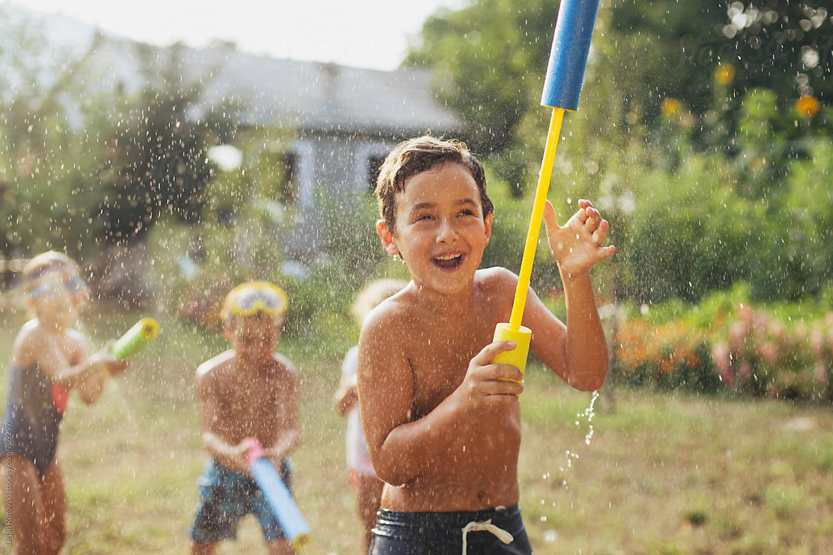 Children splashing with water