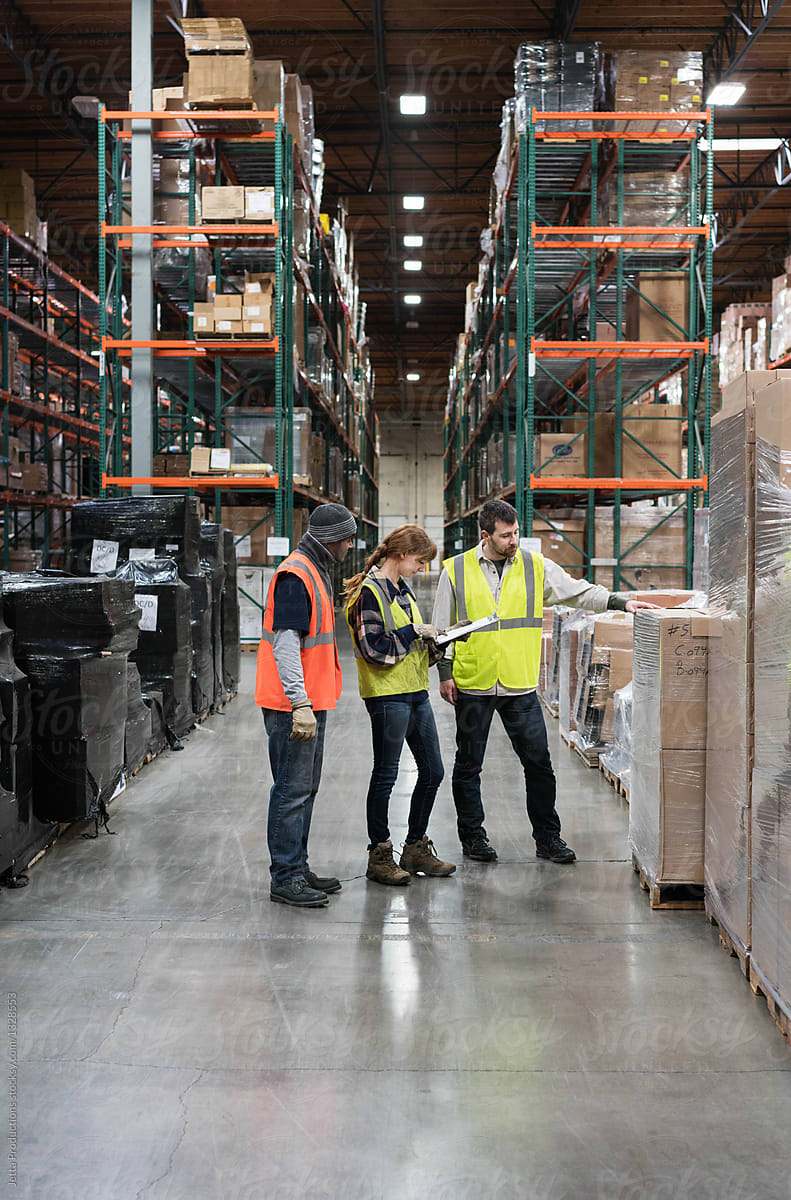 Workers in distribution warehouse
