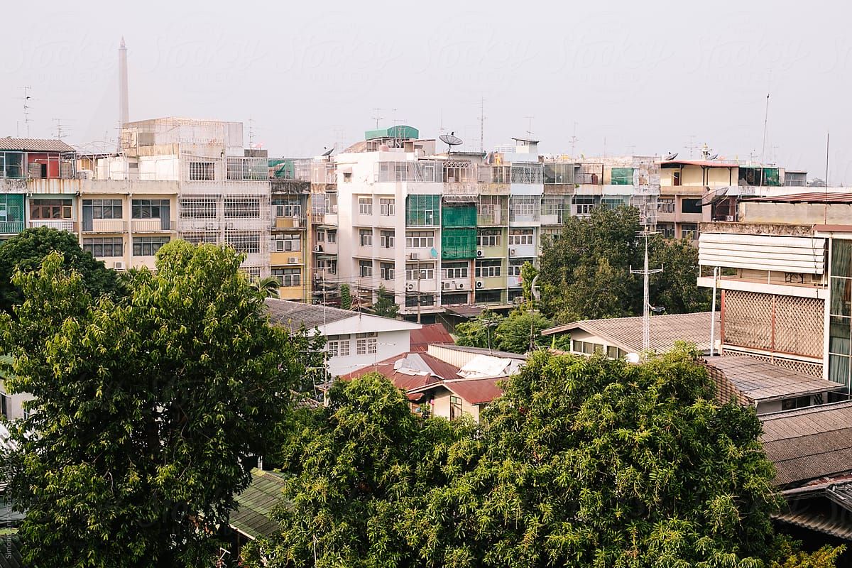 View of verdant Thai street from above