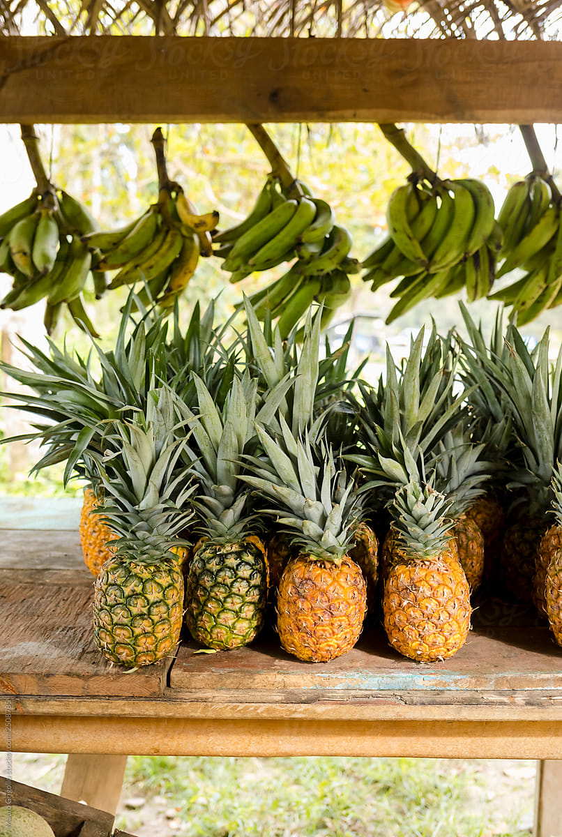 Fresh Pineapples on sale in a market