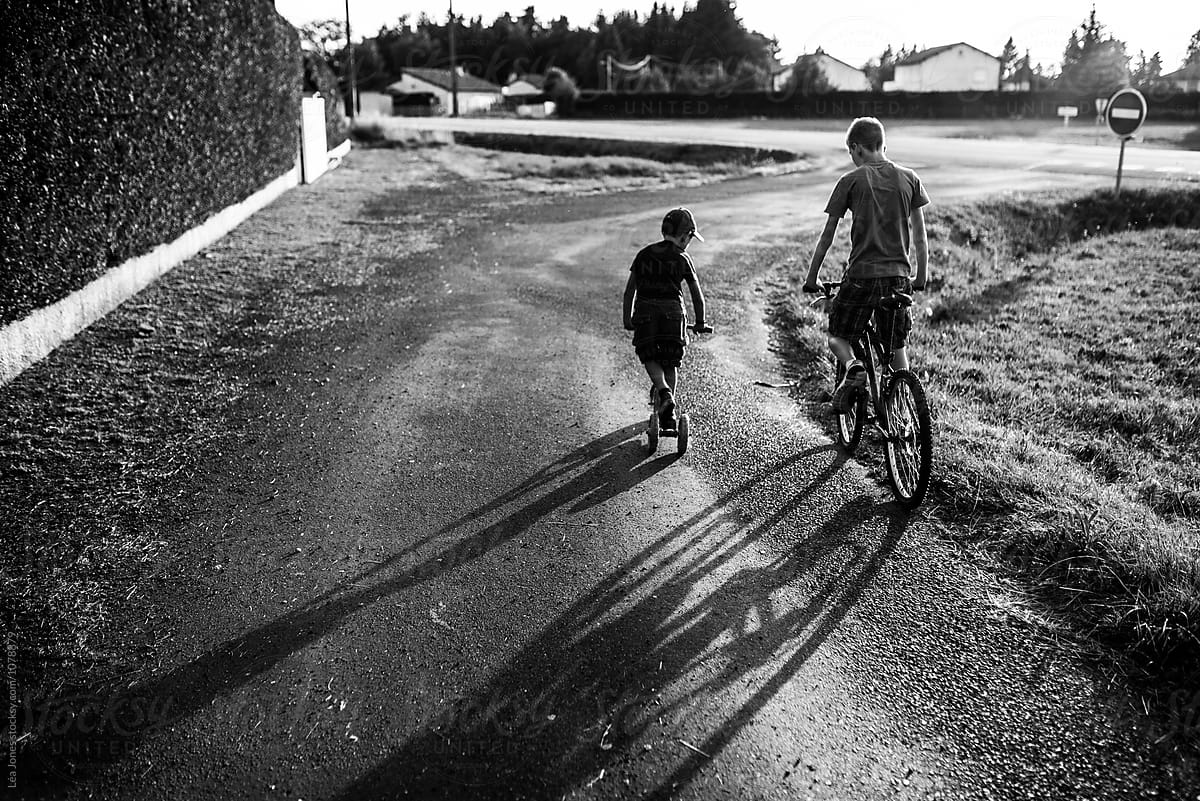 evening walk with bike and scooter