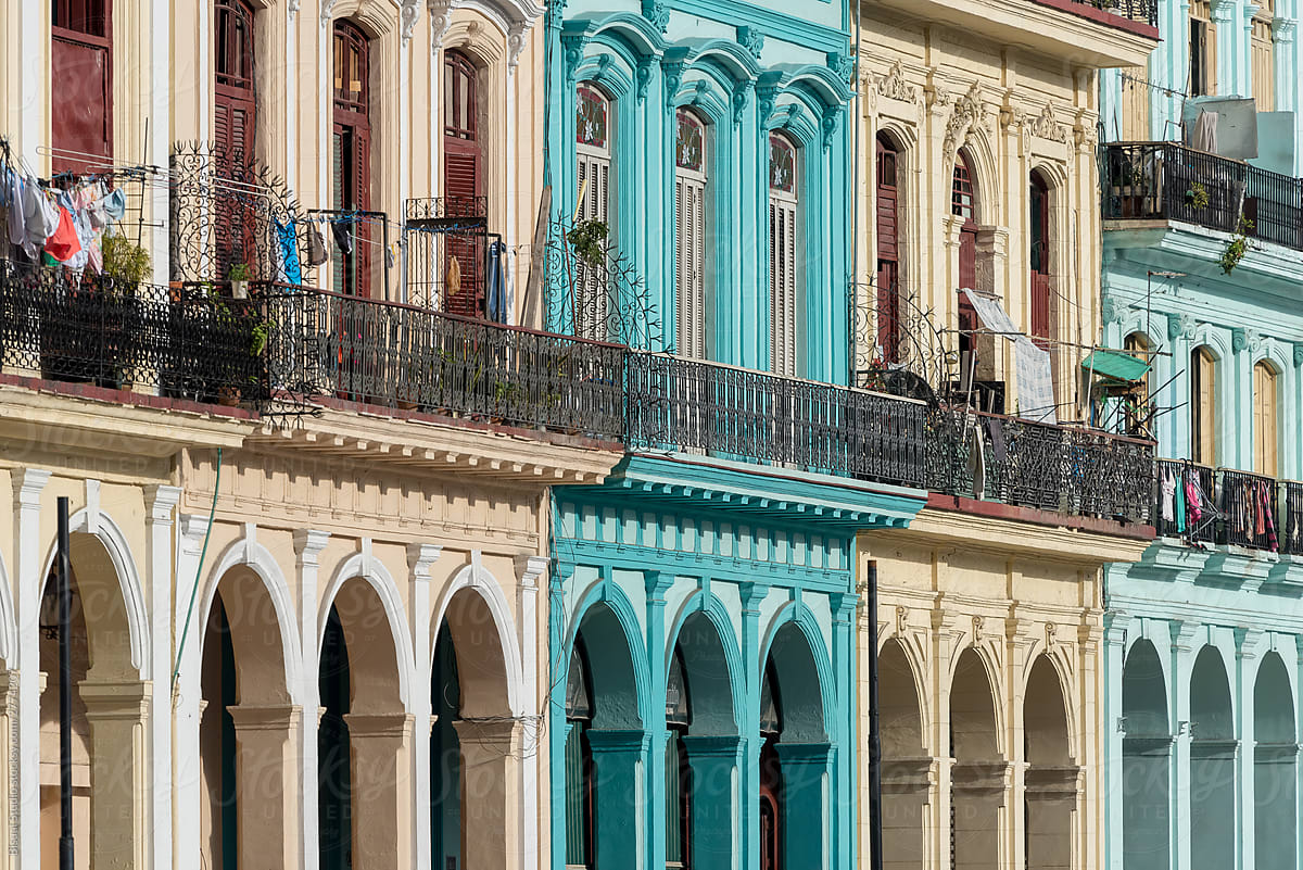 Typical colorist cuban facades with arcades