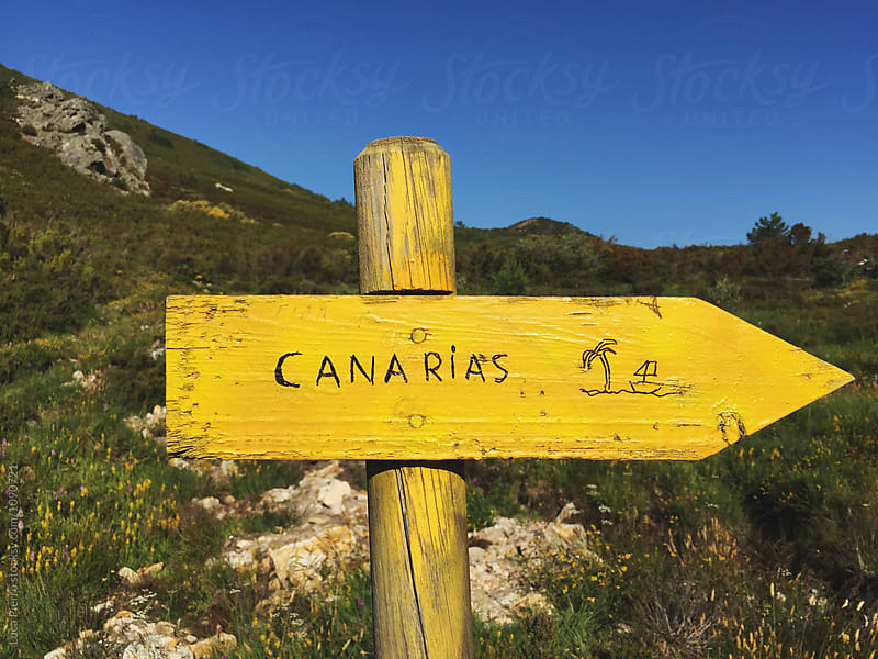 Fake Canarian islands sign on the Camino de Santiago