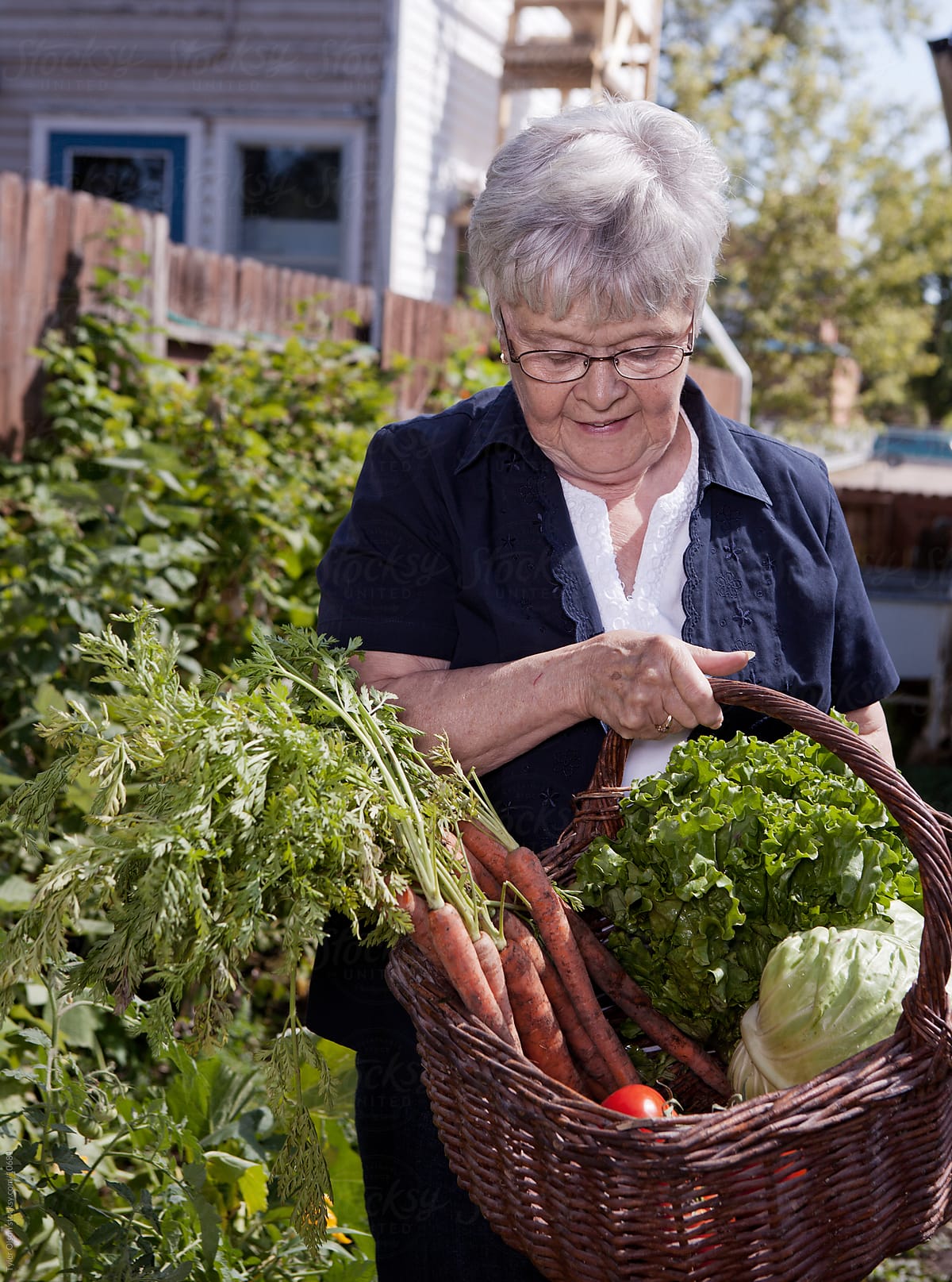 Senior Woman with Basket of Fresh Produce