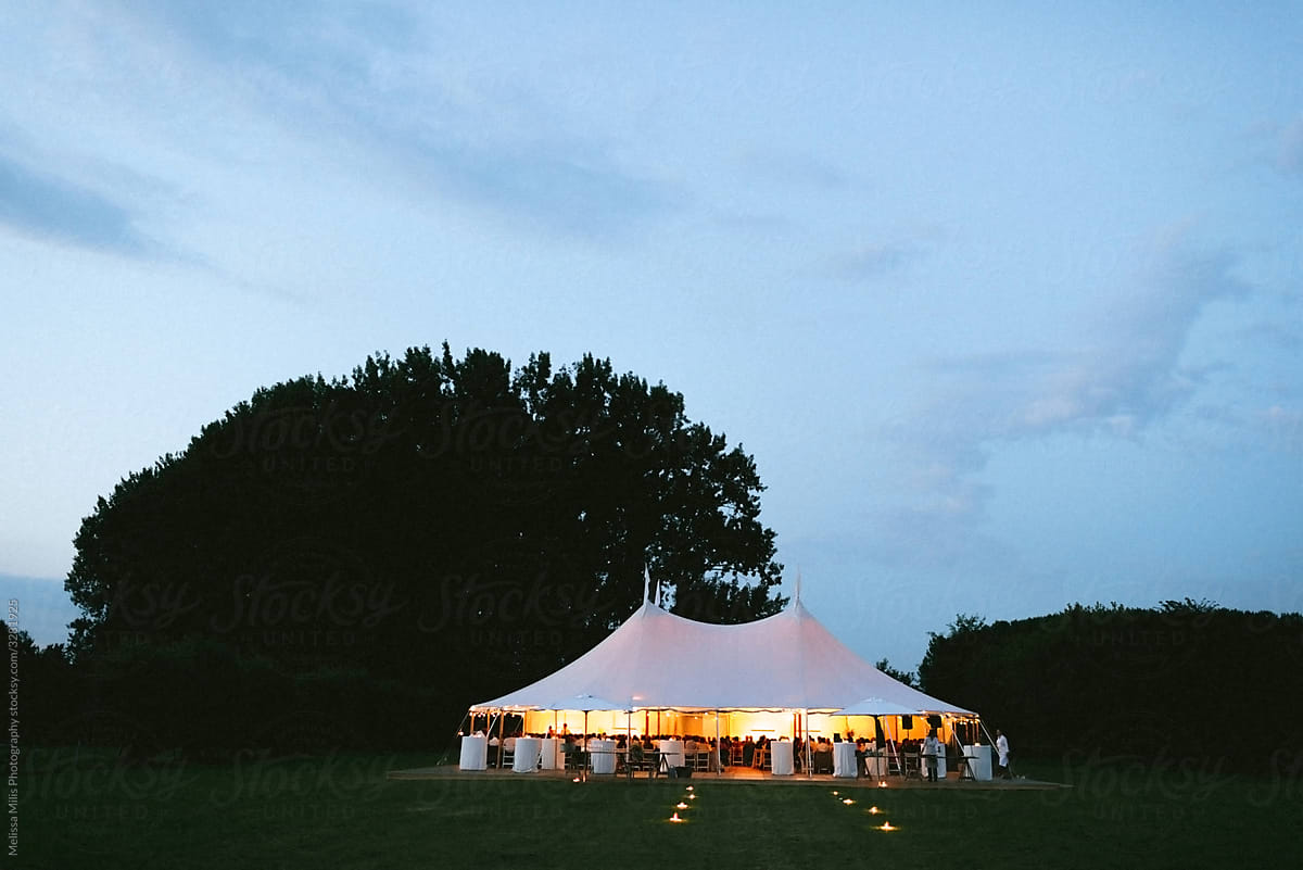 Wedding party tent by night