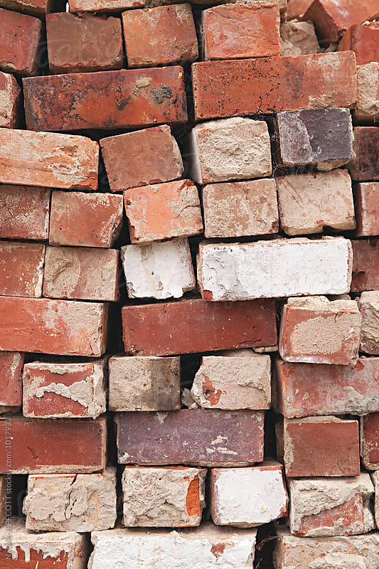 Stack of old red bricks