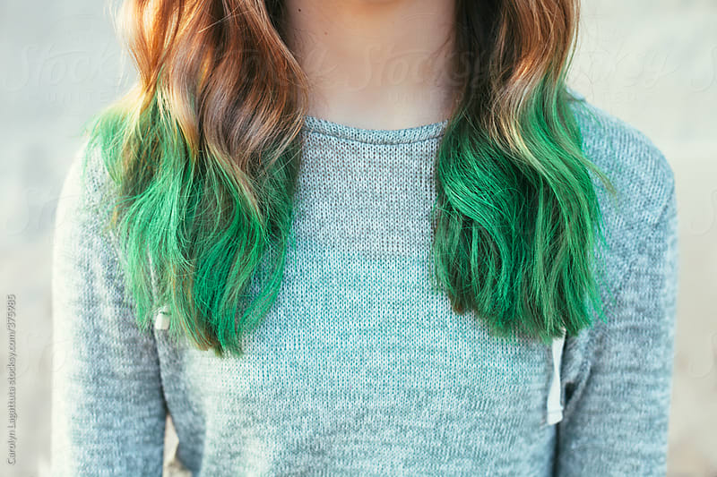 Teen Girl With Long Green Dipdyed Hair By Carolyn Lagatt